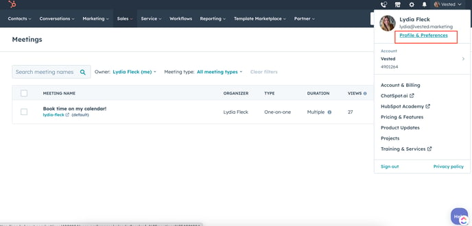 HubSpot meeting link profile