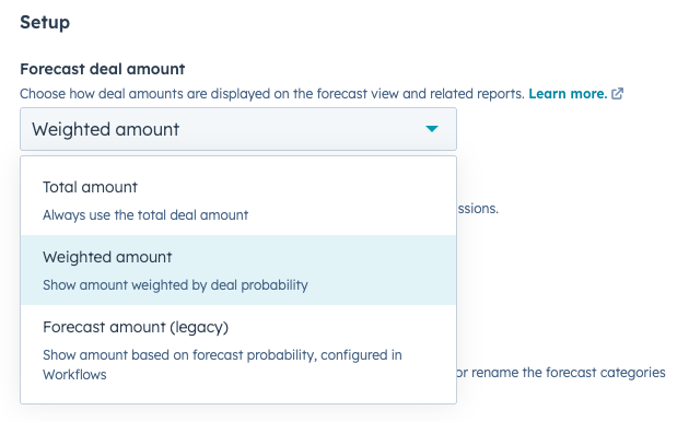 screenshot of how to set up forecast for deals in HubSpot.