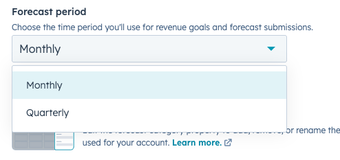 Screenshot of how to set up forecast for deals in HubSpot.