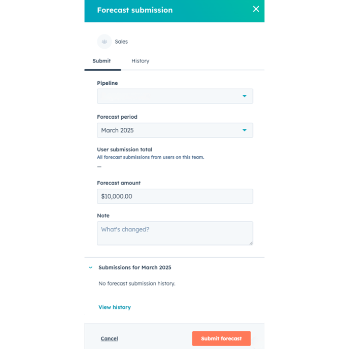 Screen shot of how to set up forecast submission.